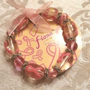 Beaded Breast Cancer Awareness Bracelet new pink ribbon